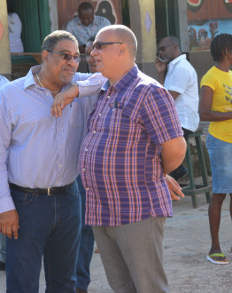 State minister in the Ministry of Transport, Works and Housing Richard Azan and Minister of Tourism and Entertainment, Dr. Wykeham McNeill at the opening of the Discovery Bay Community Centre in Discovery Bay, St. Ann.