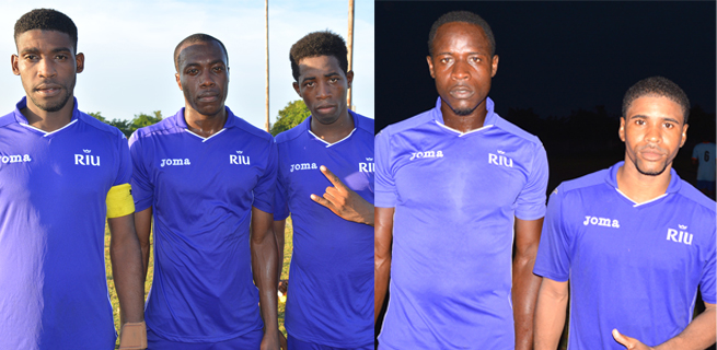 Goal scorers for RIU Ocho Rios (left) Jared Mignot, Omerio Yorke, double goal scorer and Oshane Allen. RIU Ocho Rios goal scorers for the second half (from left) Romeo Raymond and Marvin Lesley